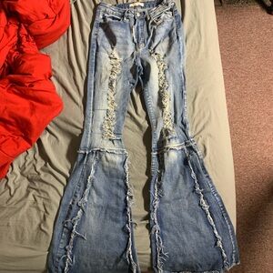 Almost Famous Light Blue Distressed Flare Jeans